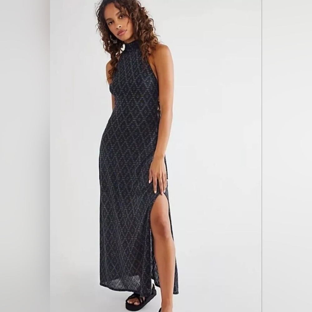 Free People Frankie Maxi Halter Dress, Navy Blue, XLarge, RRP $148